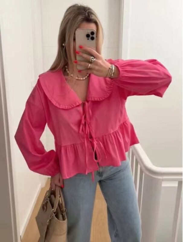 2024. Vintage Ženske slatke košulje s volanima Modne ženske bluze s Petar Pan ovratnikom za žene Chic Mašne Gumbi Gornje odjeće Chic