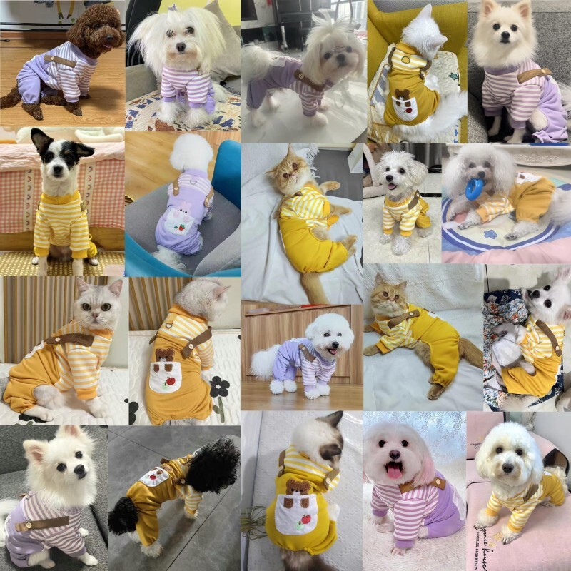 Kombinezon za pse na pruge za kućne ljubimce Jesenska odjeća za pse Mekani kombinezon za štene Slatki kombinezon s crtanim uzorcima Mačka Odjeća za čivavu Pidžama za kućne ljubimce