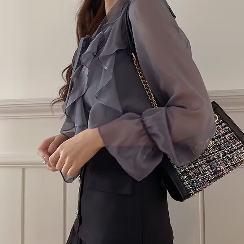 Ljetna korejska šifonska bluza Uredska dama Jesenska moda Majice sa slatkom mašnom Ženske ležerne bluze dugih rukava Blusas 13864