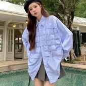 EBAIHUI cămașă țesută cu dungi albastre, primăvară, toamnă, cu mâneci lungi, bluză specială pentru damă, ediție coreeană japoneză Bluze versatile