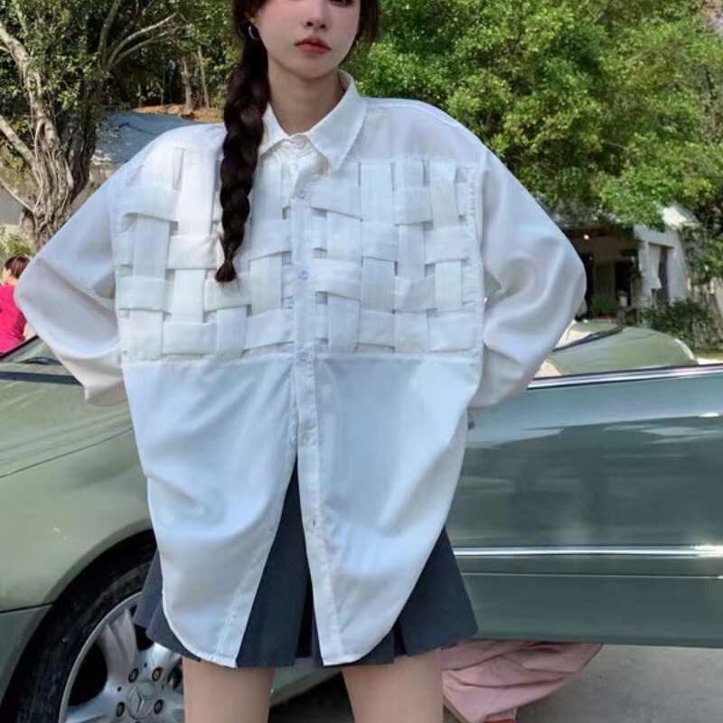 EBAIHUI Tkana košulja s plavim prugama Proljeće Jesen Opuštena posebna ženska bluza dugih rukava Japansko korejsko izdanje Svestrane bluze