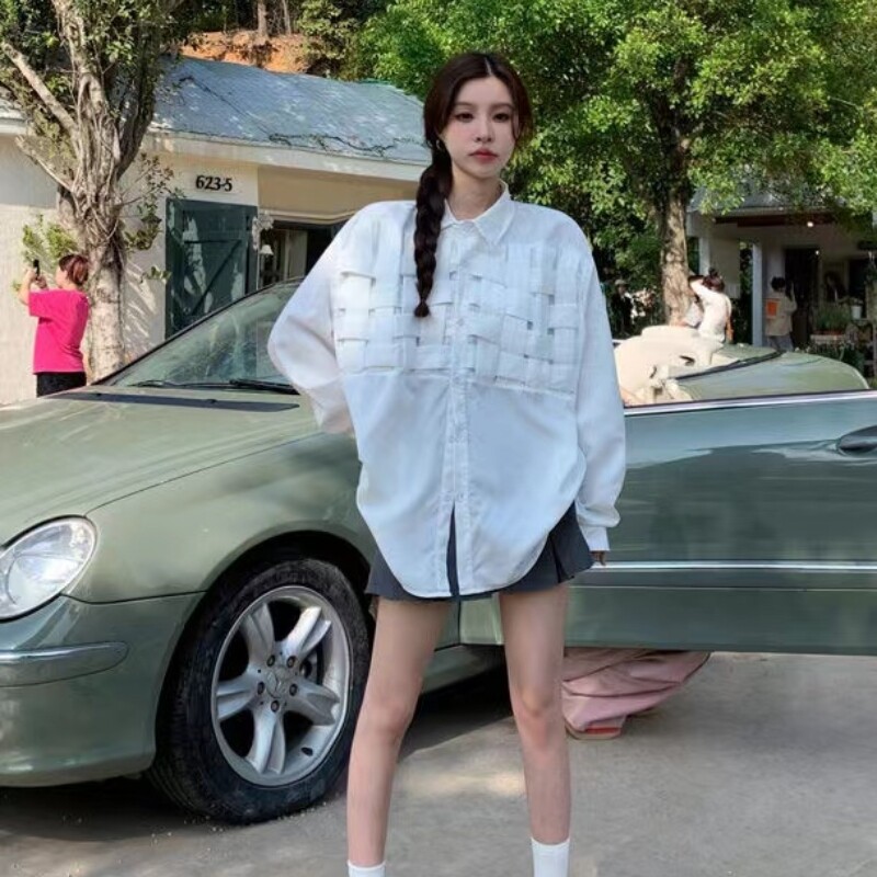 EBAIHUI Tkana košulja s plavim prugama Proljeće Jesen Opuštena posebna ženska bluza dugih rukava Japansko korejsko izdanje Svestrane bluze