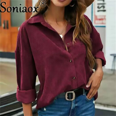 Cămașă din velur pentru femei, culoare solidă, cu mânecă lungă, guler răsturnat, ocazional, largi, la modă, cămașă pentru femei, haine vintage
