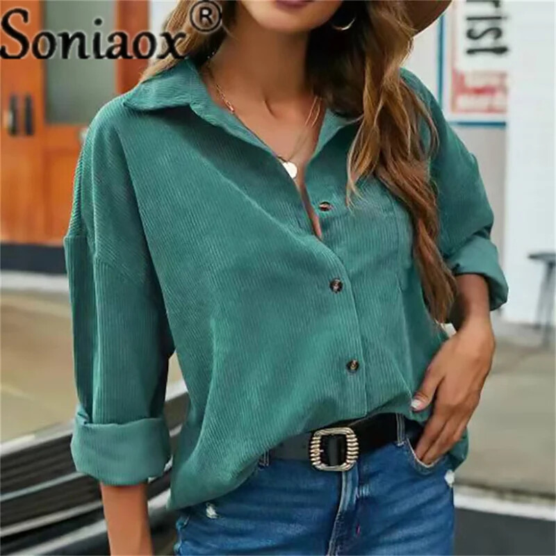 Košulja od samta Ženska jednobojna dugih rukava na ovratnik Ležerna široka modna majica Ženska ulična košulja Vintage odjeća