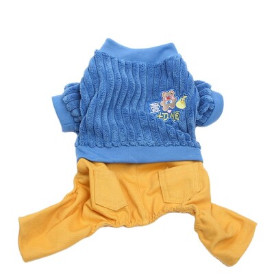 Băiat Câine Pisică Salopetă Hanoră Dungi verticale Costume de design din velur pentru animale de companie Jachetă Haine de toamnă/iarnă