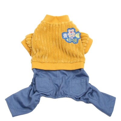 Băiat Câine Pisică Salopetă Hanoră Dungi verticale Costume de design din velur pentru animale de companie Jachetă Haine de toamnă/iarnă