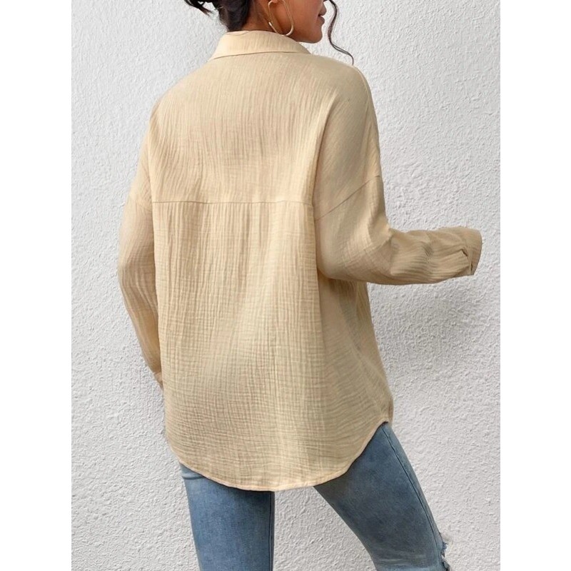 Jednobojne ležerne široke košulje za žene Jesen 2024. Vintage ženske prekomjerne košulje i bluze Modne, elegantne ženske majice za mlade