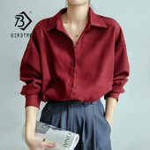 Femei de primăvară Vintage oversize din velur alb Cămăși buzunare mâneci întregi guler răsturnat bluză casual Office Lady Topuri de bază T1