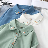 Cămăși albe din velur cu broderie vintage femei toamnă japoneză casual zilnic cu rever bluze și topuri îmbrăcăminte exterioară largi
