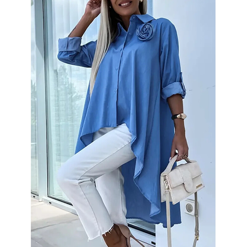Tinaa 2024. Džepovi s gumbima Jednobojni polurukavi Visoki niski reveri Bluze i košulje Jesen Ležerne majice za izlaske