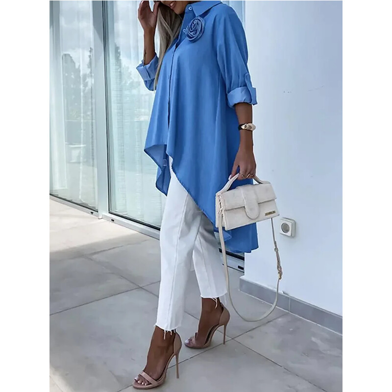 Tinaa 2024. Džepovi s gumbima Jednobojni polurukavi Visoki niski reveri Bluze i košulje Jesen Ležerne majice za izlaske