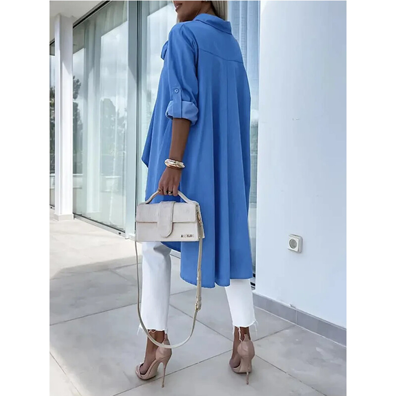 Tinaa 2024. Džepovi s gumbima Jednobojni polurukavi Visoki niski reveri Bluze i košulje Jesen Ležerne majice za izlaske