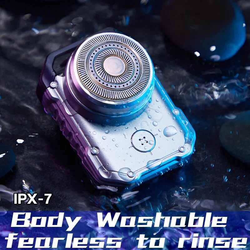 Električni MINI putni brijač Brijač za muškarce Punjivi IPX7 Vodootporni punk mecha dizajn džepni nož za lice i bradu s privjeskom za ključeve