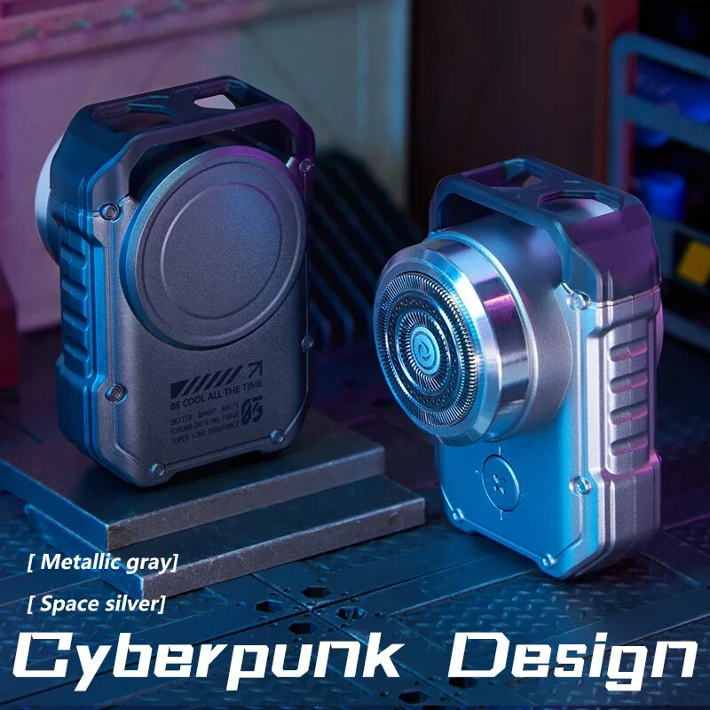 Električni MINI putni brijač Brijač za muškarce Punjivi IPX7 Vodootporni punk mecha dizajn džepni nož za lice i bradu s privjeskom za ključeve