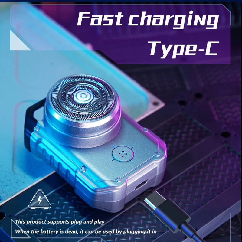 Električni MINI putni brijač Brijač za muškarce Punjivi IPX7 Vodootporni punk mecha dizajn džepni nož za lice i bradu s privjeskom za ključeve