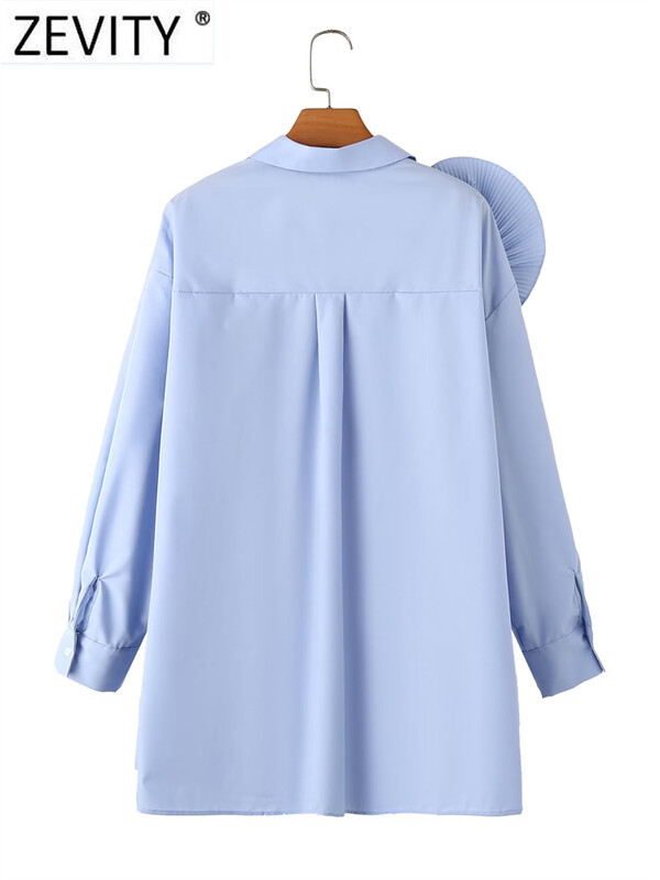 Zevity Ženska modna plisirana velika cvjetna bluza Jednobojna bluza Uredska dama Košulja s gumbima Chic košulja Blusas Topovi LS5639