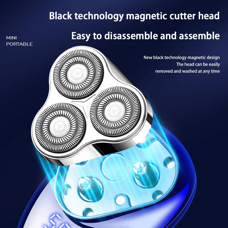 Mini električni brijač za muškarce Prijenosni nož za bradu TIP C Punjenje s digitalnim zaslonom napajanja Tri brijača za glavu Brijač za lice i tijelo