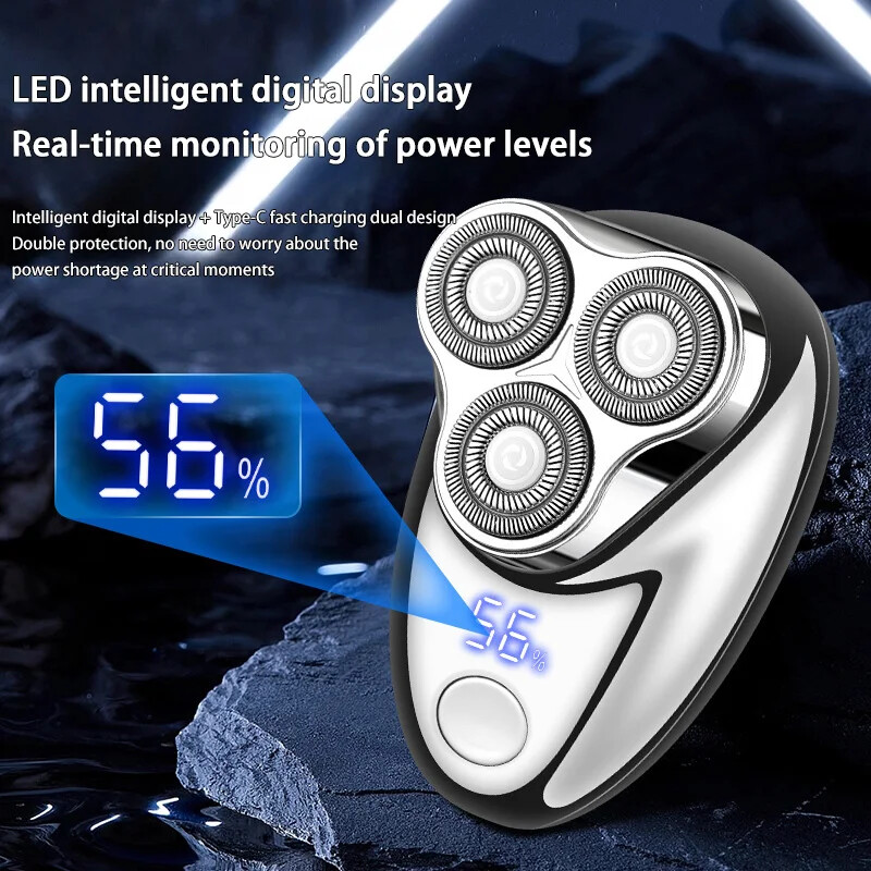 Mini električni brijač za muškarce Prijenosni nož za bradu TIP C Punjenje s digitalnim zaslonom napajanja Tri brijača za glavu Brijač za lice i tijelo