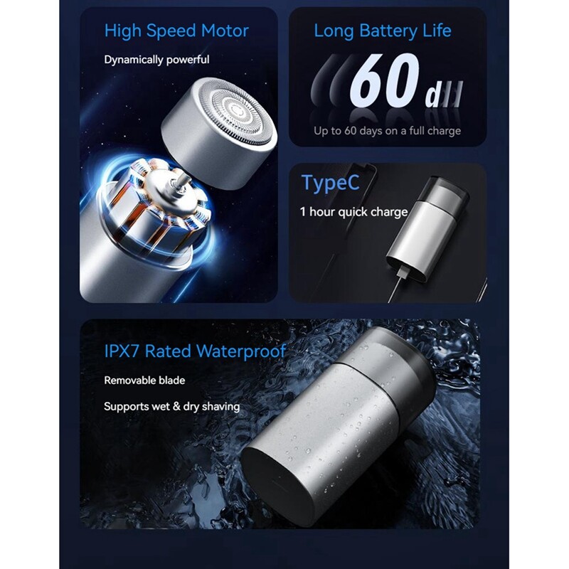 Muški mini električni putni aparat za brijanje s USB punjenjem Brijanje za lice i bradu Aparat za brijanje s nožem za pranje lica i brade za auto, kućni aparat za brijanje