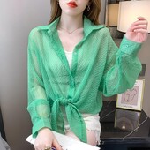 Îmbrăcăminte pentru femei Cămașă de culoare solidă Vară Navetă subțire Cu mânecă lungă la modă Bandaj cu guler răsturnat Bluză lejeră
