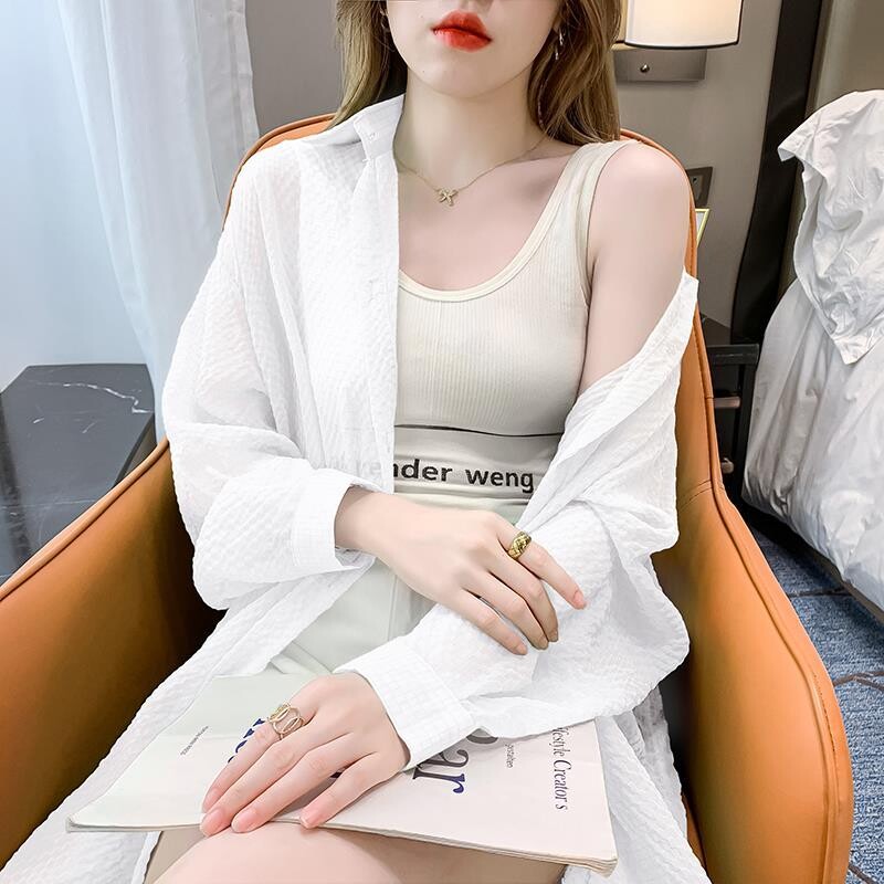 Ženska odjeća Jednobojna košulja Ljetna tanka jednoredna kopča s dugim rukavima, široka bluza s otvorenim ovratnikom