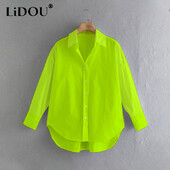 Solid Stil tânăr Simplitate Button Up Asimetric Dimensiune mare Cămașă liberă pentru petrecerea timpului liber Femei Bluză de culoare strălucitoare Topuri de modă Femei