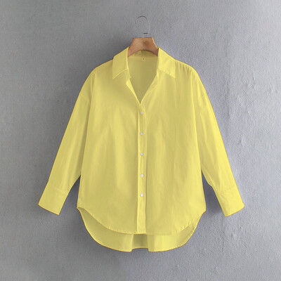 Solid Stil tânăr Simplitate Button Up Asimetric Dimensiune mare Cămașă liberă pentru petrecerea timpului liber Femei Bluză de culoare strălucitoare Topuri de modă Femei