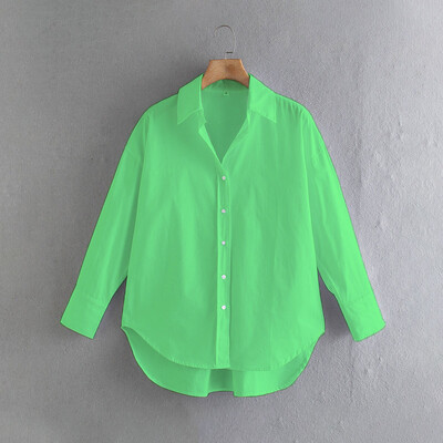 Solid Stil tânăr Simplitate Button Up Asimetric Dimensiune mare Cămașă liberă pentru petrecerea timpului liber Femei Bluză de culoare strălucitoare Topuri de modă Femei