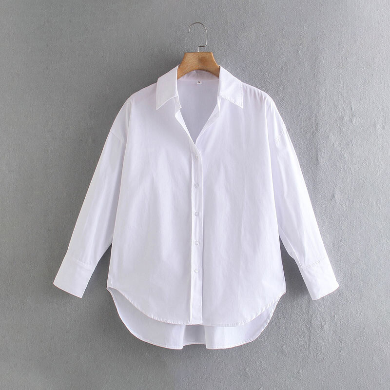 Jednostavan mladi stil, jednostavnost, asimetrična široka majica velike veličine, jednostavnost na kopčanje, ženska bluza svijetle boje, modne majice