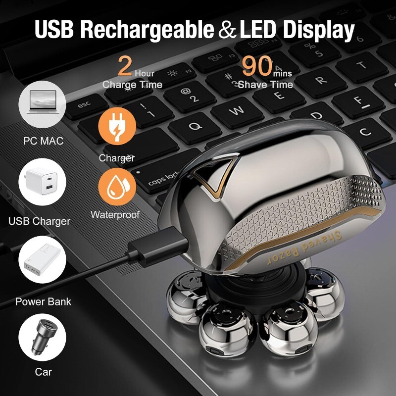 7D brijači za glavu za muškarce 5 u 1 električni muški aparat za brijanje za ćelave muškarce Mokro i suho vodootporni aparat za brijanje za ćelavu glavu Električni brijači za muškarce