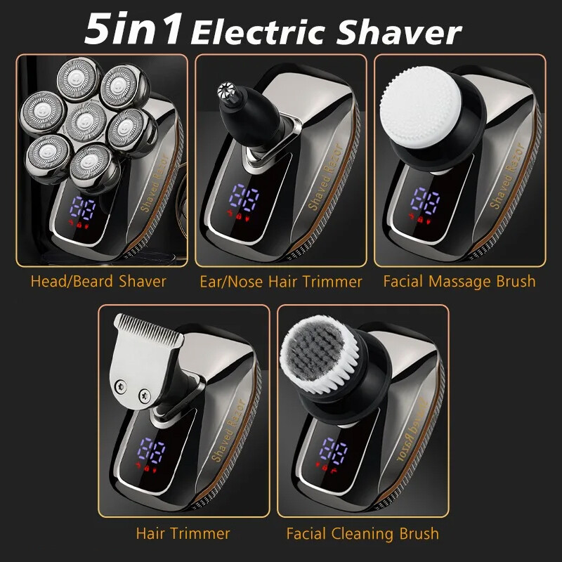 7D brijači za glavu za muškarce 5 u 1 električni muški aparat za brijanje za ćelave muškarce Mokro i suho vodootporni aparat za brijanje za ćelavu glavu Električni brijači za muškarce