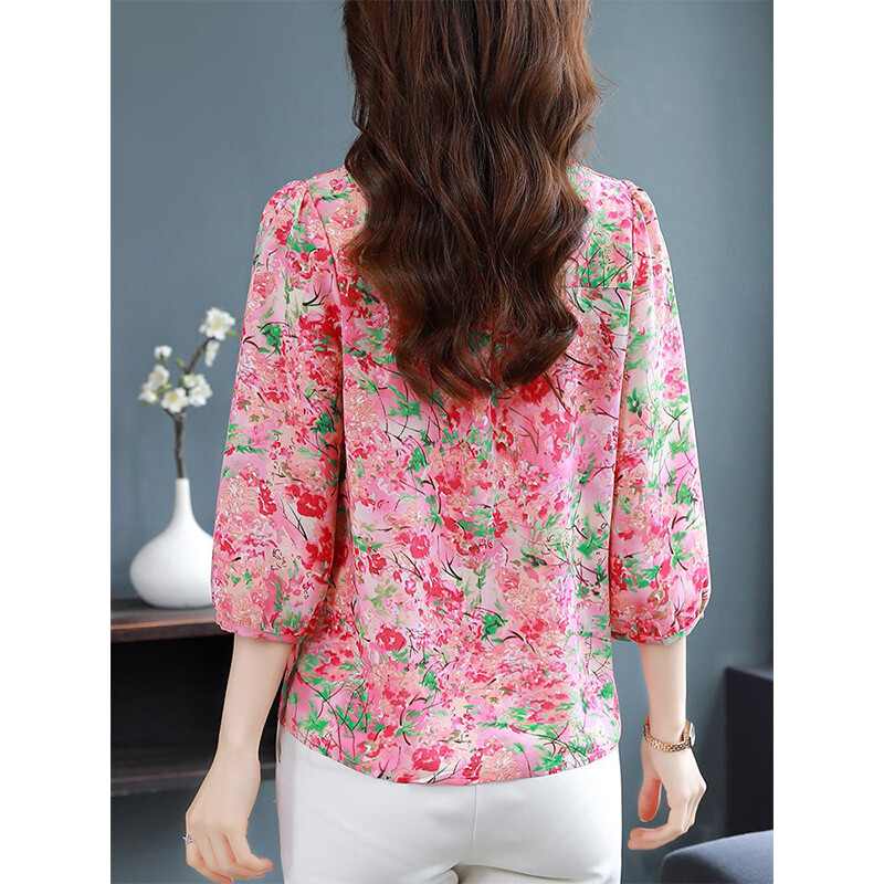 Ljetna nova elegantna modna košulja s cvjetnim printom Ženska široka ležerna majica s 3/4 rukava Ženska temperamentna bluza s volanima