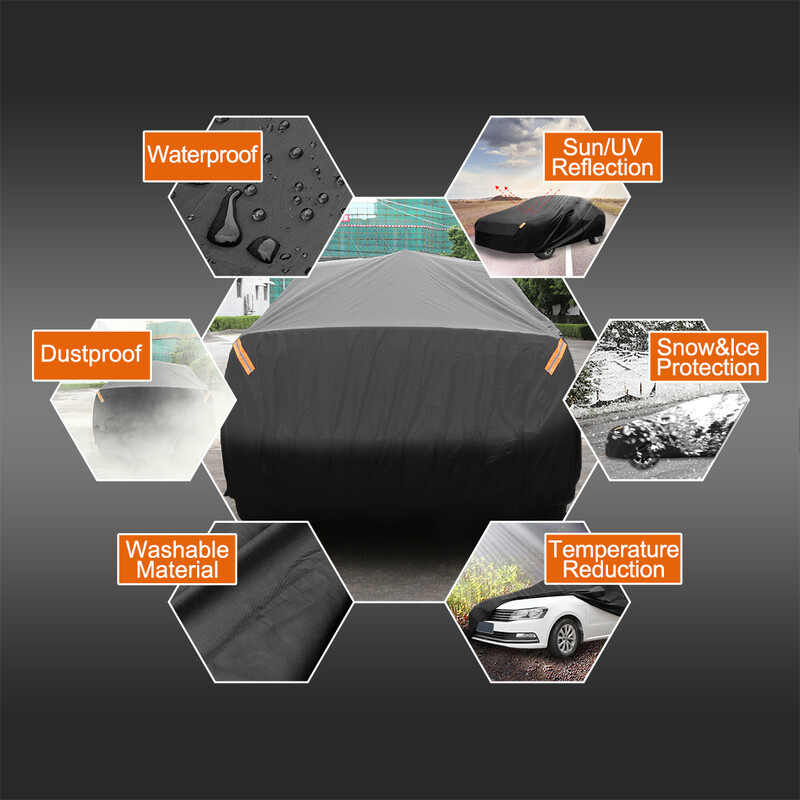 UXCELL auduma pilni automašīnu pārsegi Universāli elpojoši ūdensnecaurlaidīgi melni saules aizsargi putekļu lietus sniegs pilna auto sedana apvidus auto aizsardzība