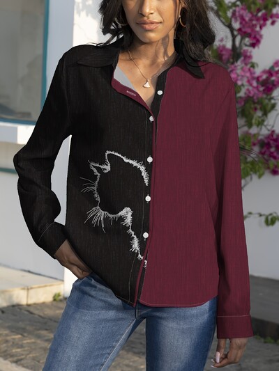 Camisas De Mujer2024 Γυναικείο πουκάμισο ζωγραφική μπλούζα με στάμπα πουκάμισο ιδιοσυγκρασίας Μακρυμάνικο καθημερινό πουκάμισο καθημερινής μόδας Φθινόπωρο Χειμώνας μπλούζες
