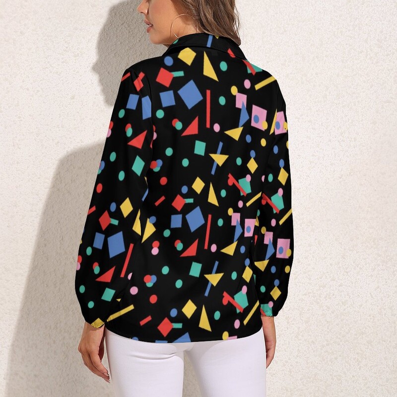 Retro pop art bluza iz 80-ih Geometrijski oblici Bluze s lijepim printom Ženska ulična odjeća Košulja Jesen dugih rukava Prevelike majice