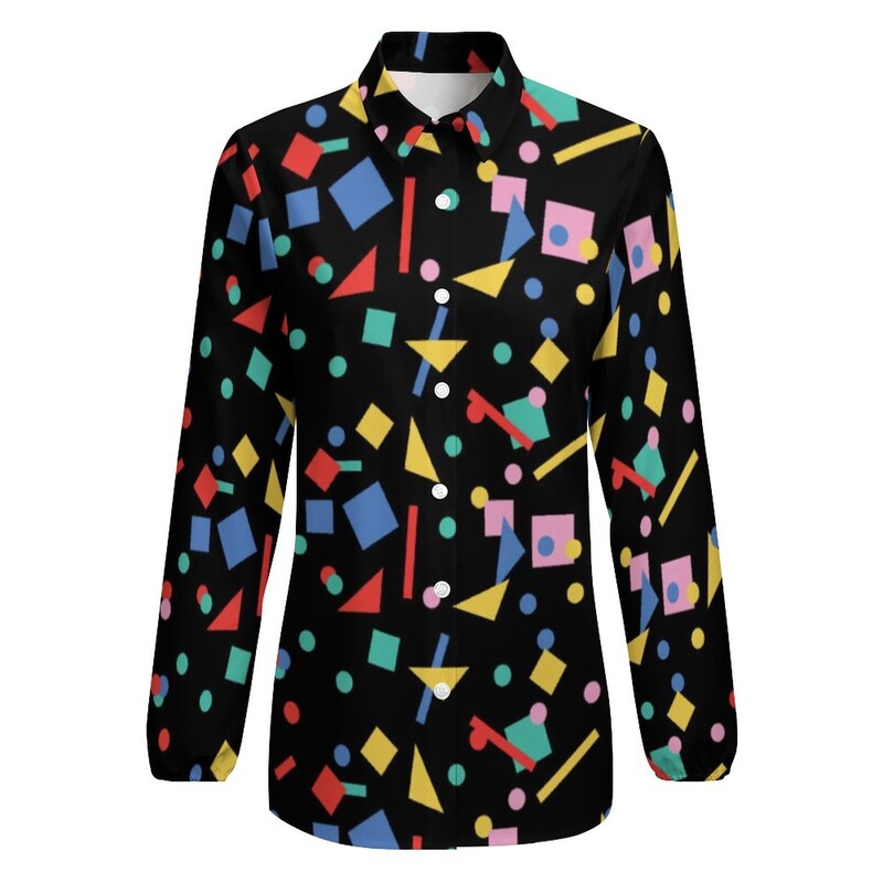 Retro pop art bluza iz 80-ih Geometrijski oblici Bluze s lijepim printom Ženska ulična odjeća Košulja Jesen dugih rukava Prevelike majice