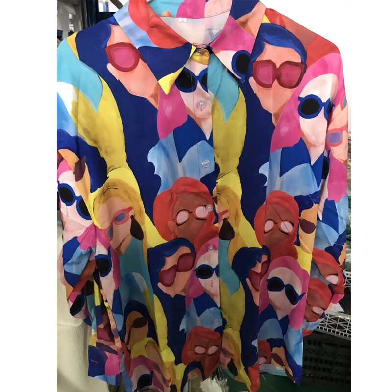 Ležerna bluza s otvorenim ovratnikom dugih rukava High Street majice Modna široka košulja s printom 2023 Ženska odjeća Blusas De Mujer 26054