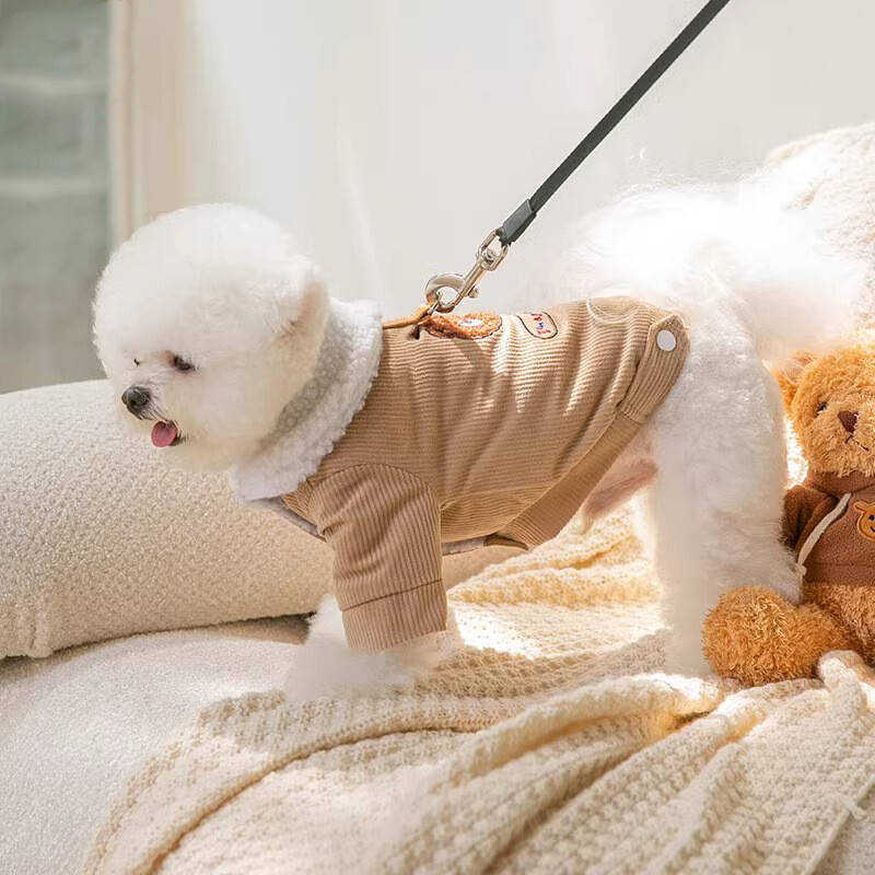 Jauki jēra vilnas suņu apģērbi Ziemas vilnas kokvilnas mētelis maziem un vidējiem suņiem silts mētelis rotaļu multfilma divu kāju apģērbi