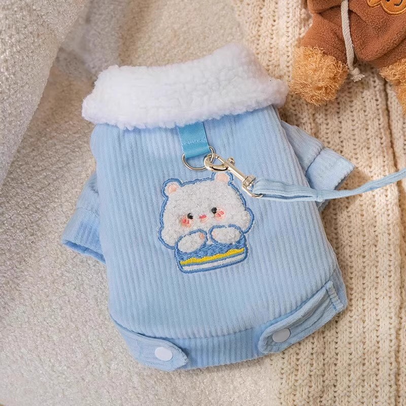 Jauki jēra vilnas suņu apģērbi Ziemas vilnas kokvilnas mētelis maziem un vidējiem suņiem silts mētelis rotaļu multfilma divu kāju apģērbi