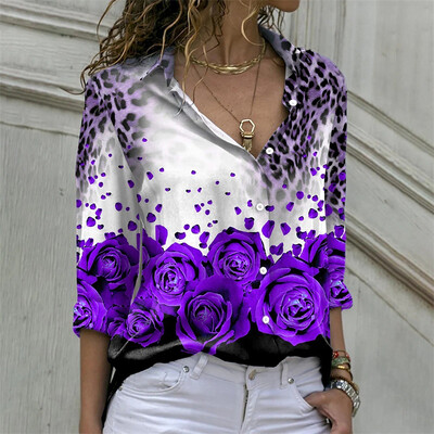 2024 νέο fashion casual γυναικείο πουκάμισο 3D εμπριμέ πουκάμισο με πέτο μακρυμάνικο πουκάμισο σούπερ μεγάλο μέγεθος XS-3XL με κουμπί