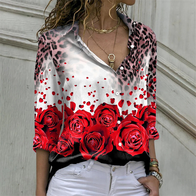 2024. gada jauns modes ikdienas sieviešu krekls ar 3D apdruku krekls ar atloku garām piedurknēm krekls īpaši liela izmēra XS-3XL pogu krekls