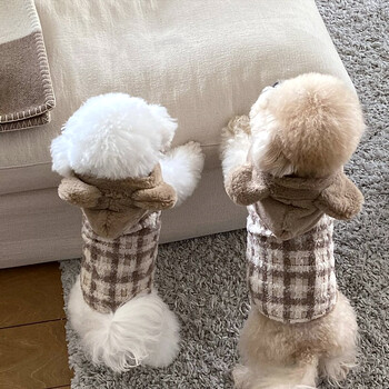 Pet καρό βαμβακερό παλτό Puppy Teddy Hoodie Bears Χειμερινά ζεστά ρούχα με δύο πόδια Παχύ μαλακά ρούχα για σκύλους XS-XL