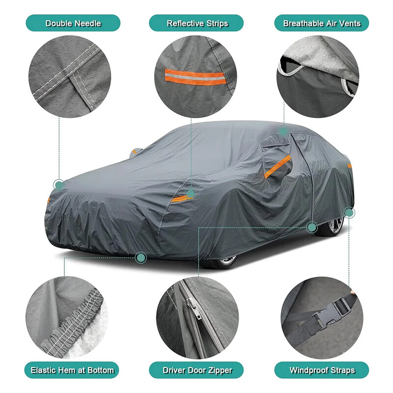 Kayme 6 slāņu automašīnas pārsegs, ūdensnecaurlaidīgs jebkuriem laikapstākļiem, lieljaudas āra pārsegs ar rāvējslēdzēju, kokvilnas universāli piemērotu sedana apvidus auto hečbeks