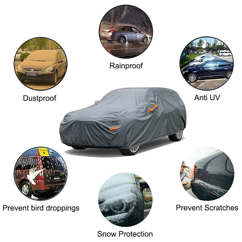 Kayme 6 slāņu automašīnas pārsegs, ūdensnecaurlaidīgs jebkuriem laikapstākļiem, lieljaudas āra pārsegs ar rāvējslēdzēju, kokvilnas universāli piemērotu sedana apvidus auto hečbeks