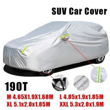 190T M-XXL SUV Car Cover Ολόκληρα καλύμματα με αντανακλαστική λωρίδα ανθεκτική στη σκόνη UV αντιηλιακή προστασία για 4X4/SUV Car