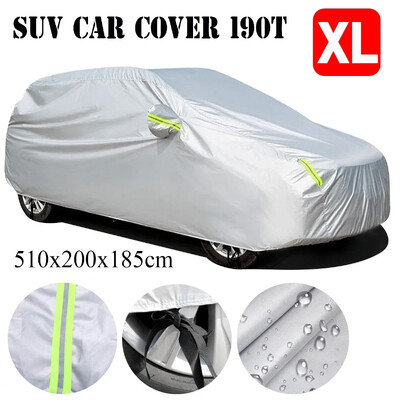 190T M-XXL SUV Car Cover Ολόκληρα καλύμματα με αντανακλαστική λωρίδα ανθεκτική στη σκόνη UV αντιηλιακή προστασία για 4X4/SUV Car
