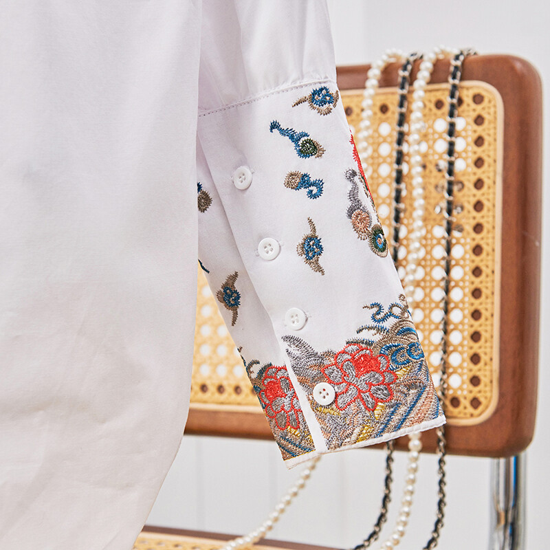 2024. Nove ženske majice u kineskom stilu, čista pamučna košulja s vezom, retro ženska odjeća s visokim ovratnikom, bluza, široka košulja dugih rukava