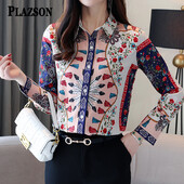 camisas de mujer Print Καλοκαιρινό πουκάμισο για Γυναικεία Μακρυμάνικο Γυναικεία Μπλούζα με Κουμπί γιακά Γυναικεία Ανοιξιάτικα Φθινοπωρινά vintage μπλουζάκια