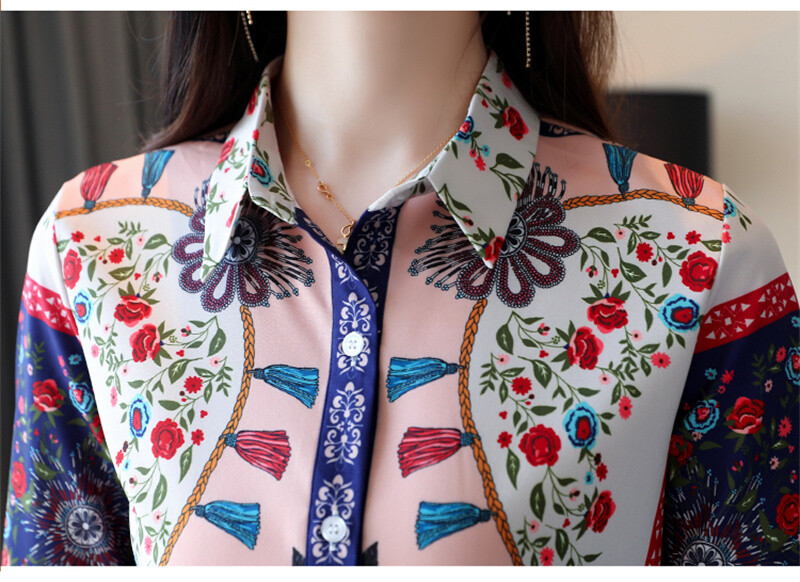 camisas de mujer Ljetna košulja s printom za žene, bluza s dugim rukavima i ovratnikom s gumbima, bluza s dugmićima, proljeće, jesen, starinske majice