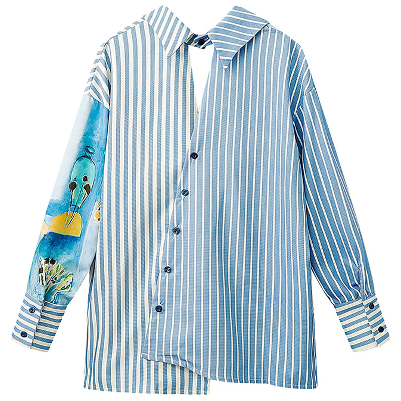 Ženska odjeća Košulje Polo ovratnik s prugama Asimetrični dugi rukavi Ležerne vintage modne vrećaste bluze Topovi za žene